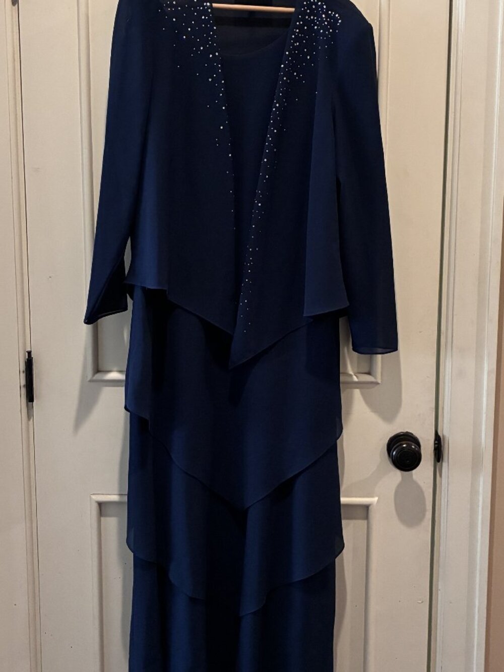 Elegant Ursula of Switzerland 2-Piece Beaded Midnight Blue Formal Dress SZ 16
